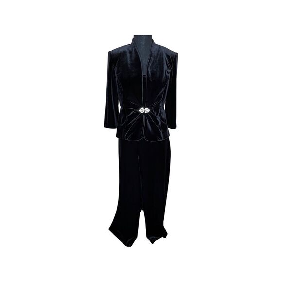 ALEX EVENINGS Black Velvet 3 Piece Outfit Size Medium Pants Large Tops - Picture 1 of 16